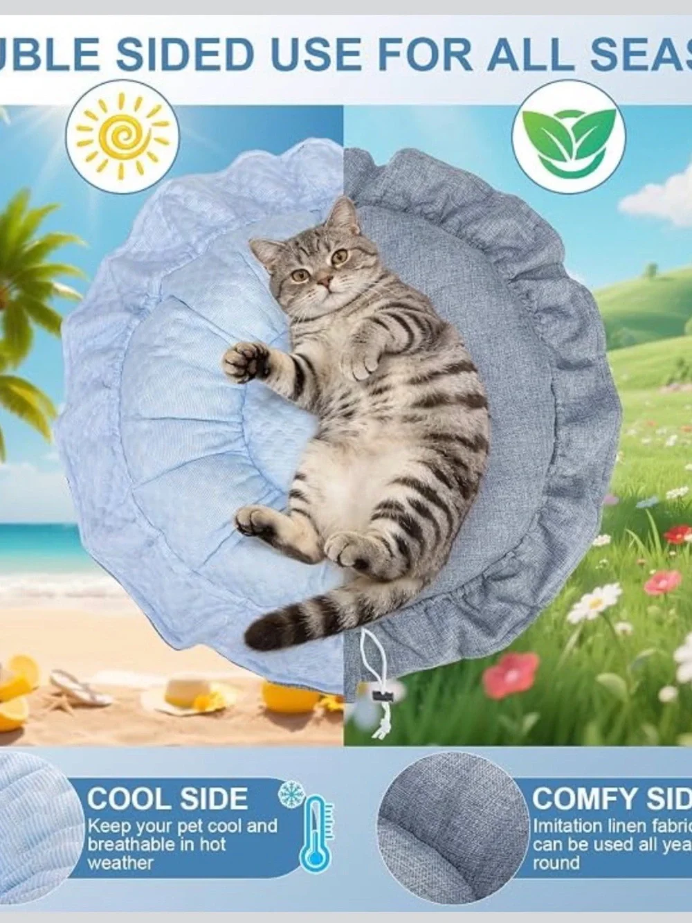 NWT Cooling Round Pet Bed in Light Blue
